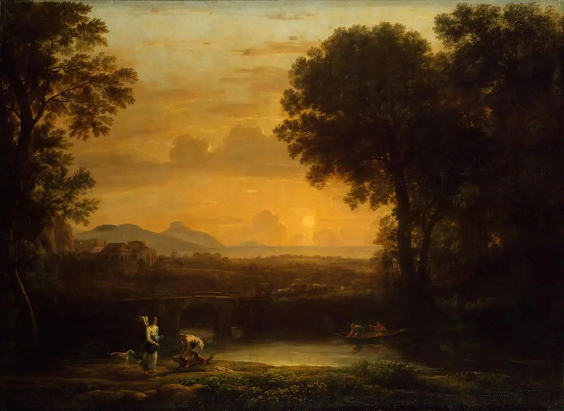 クロード・ロランによる「トビと天使の風景（夕方）」の油彩複製品

Source:
Paysage avec Tobie et l'Ange (Soirée) - Claude Lorrain