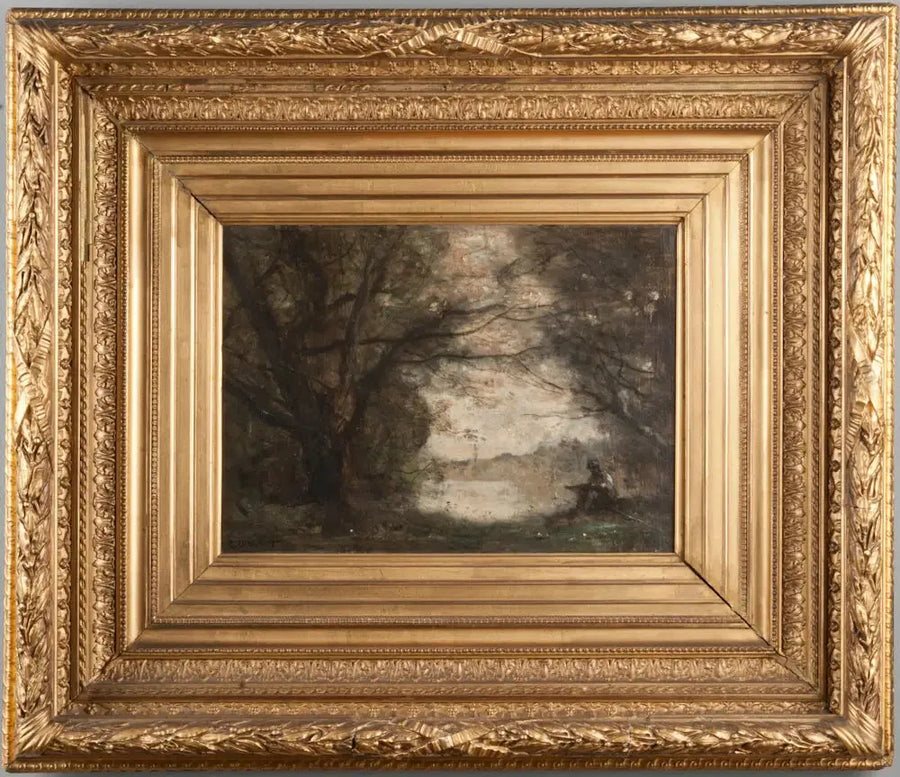 男の子が絵を描いている風景 - ジャン＝バティスト・カミーユ・コロー