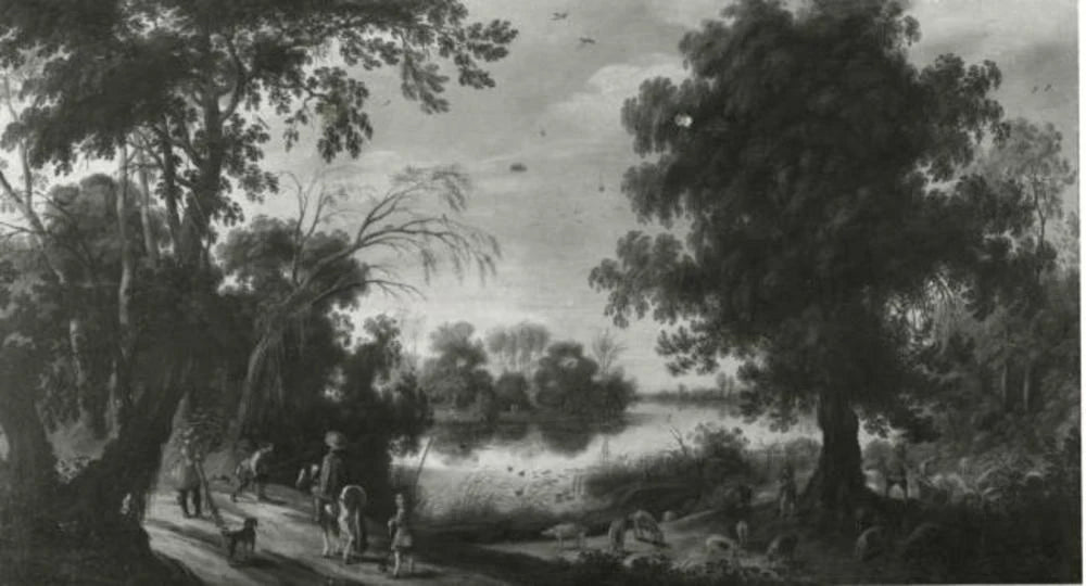 Paysage boisé avec vue sur un lac - Sébastien Vrancx