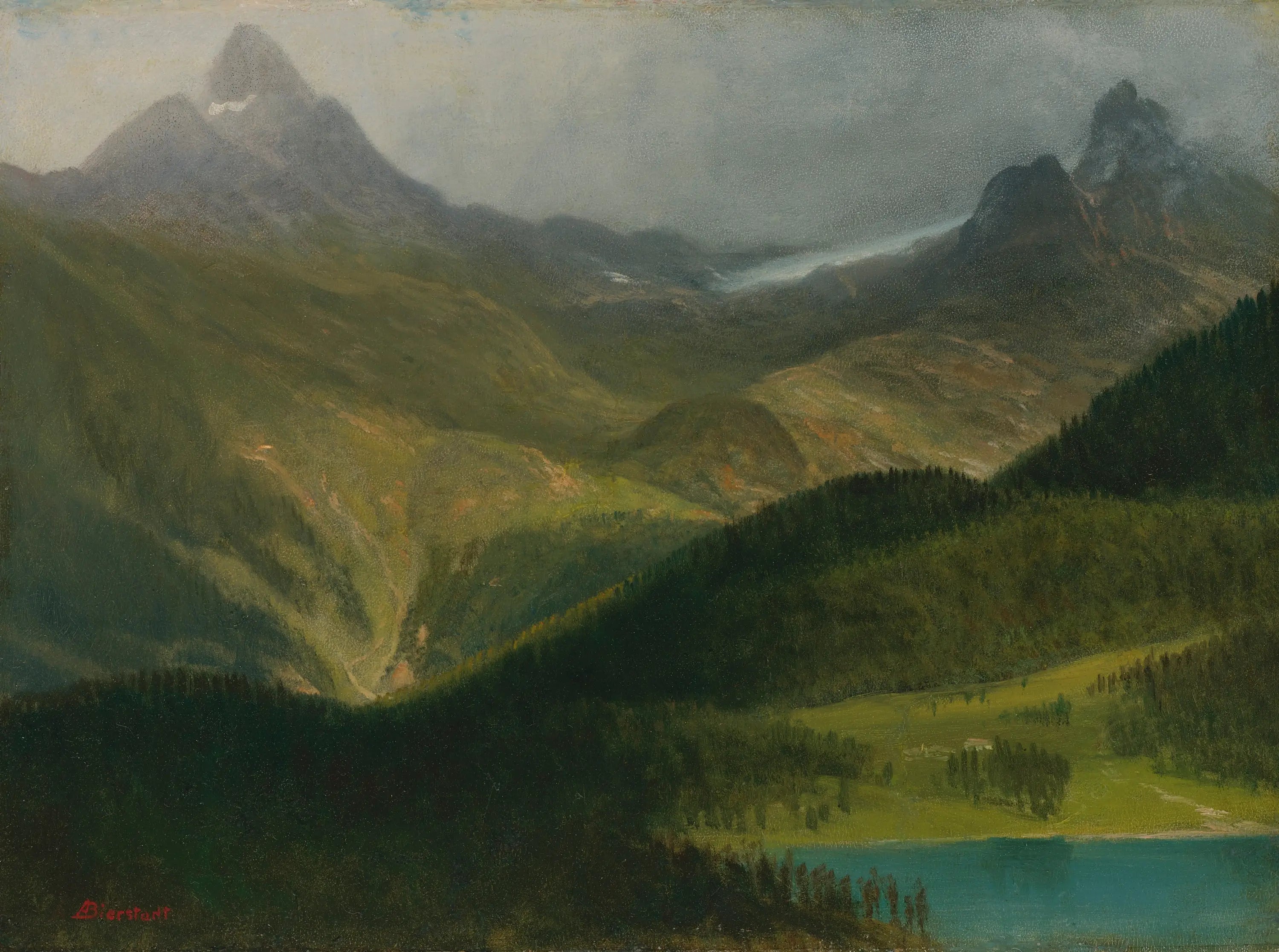 Paysage de montagne - Albert Bierstadt image 1 copie peinte à la main à l’huile