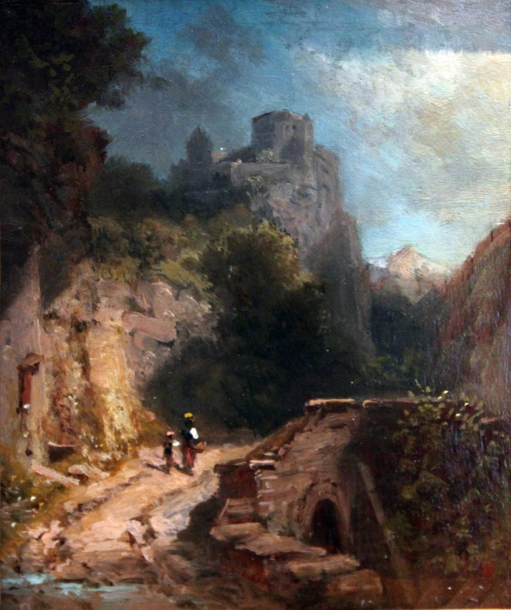 Paysage de montagne avec pont et château - Carl Spitzweg image 1 reproduction d’œuvre d’art à l’huile