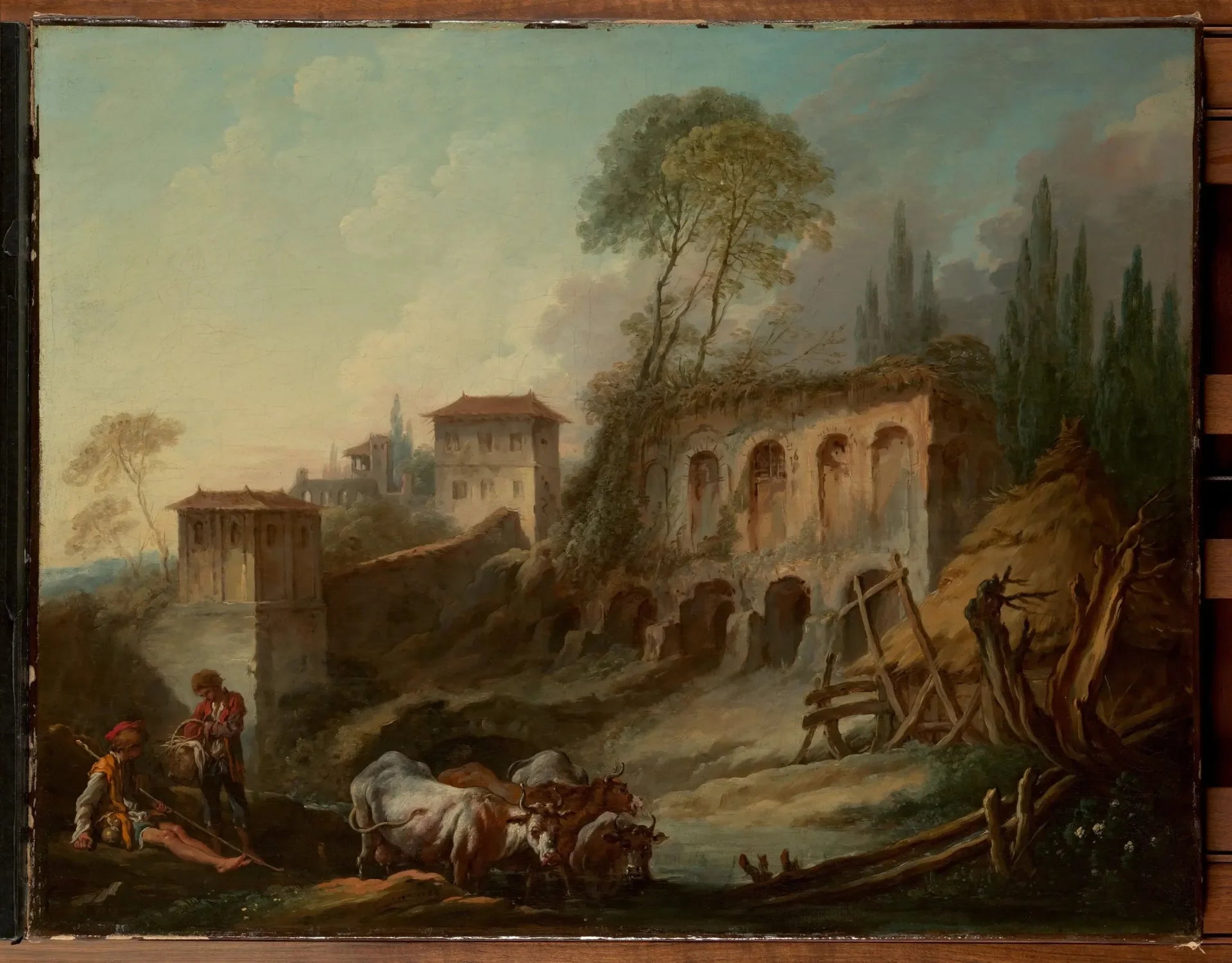 Paysage imaginaire avec le mont Palatin depuis Campo Vaccino - François Boucher image 1 copie peinte à la main à l’huile