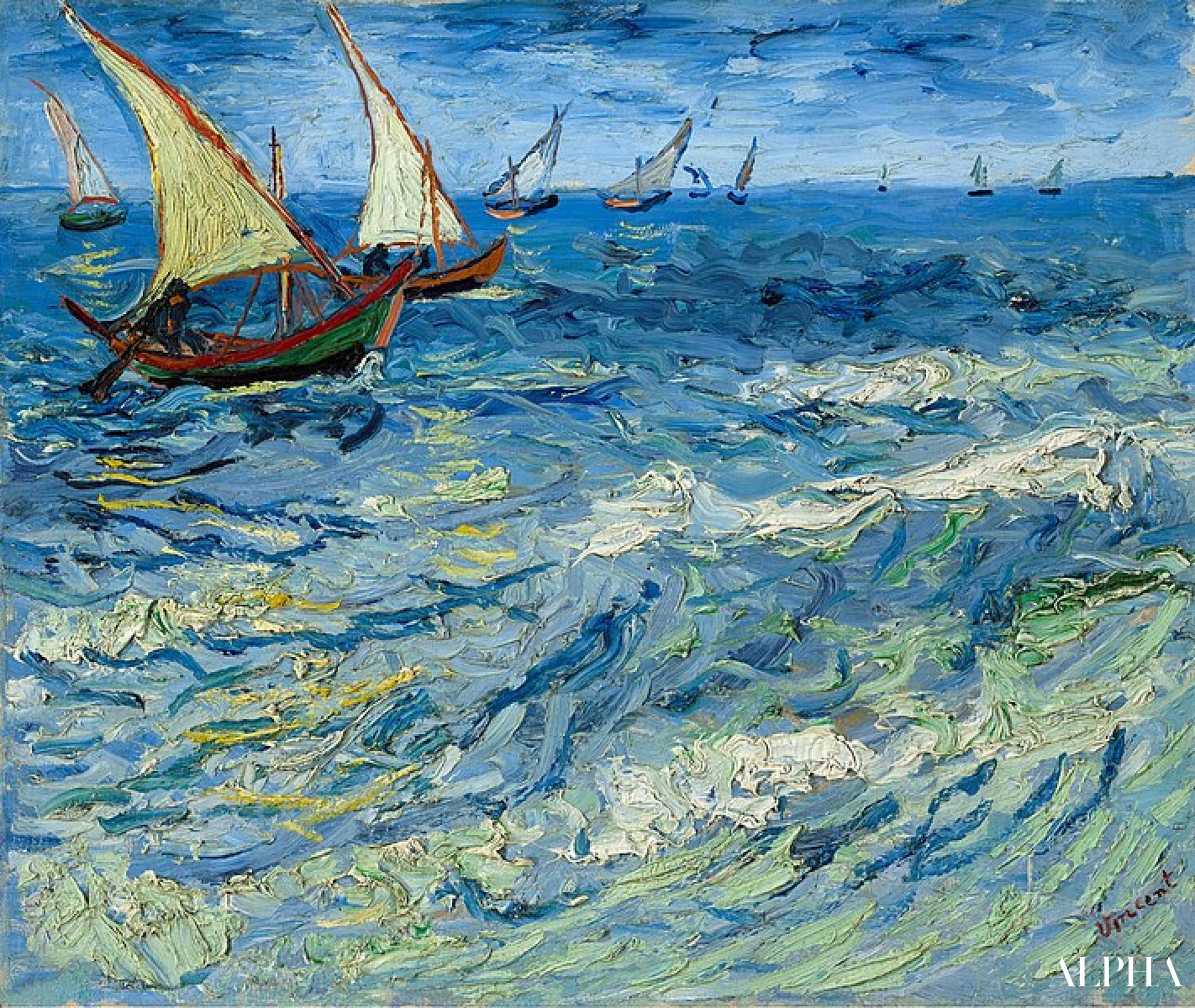 サント＝マリーの海の風景（地中海の眺め） - ゴッホ - 高級絵画および絵画の複製