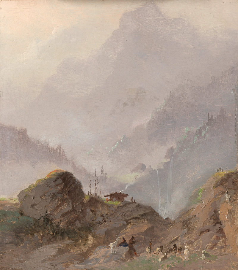 Paysage de montagne au Tyrol avec chamois - Johannes Tavenraat
