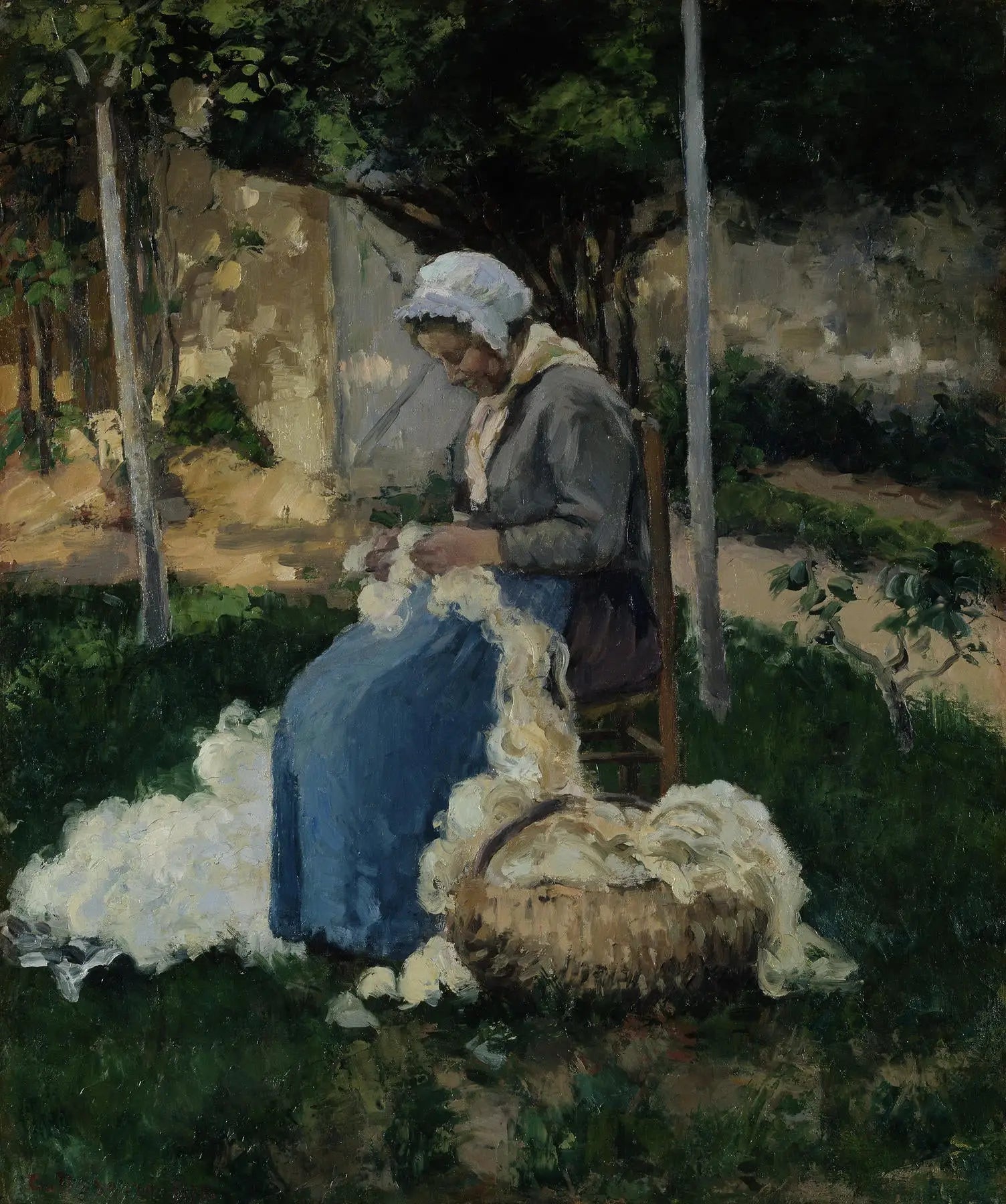Paysanne démêlant de la laine - Camille Pissarro image 1 reproduction artisanale de tableau