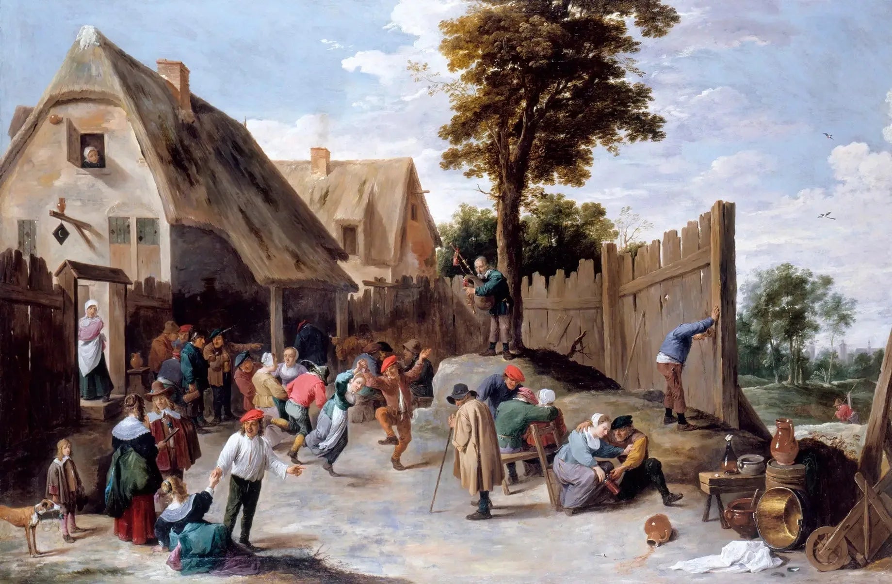 Paysans dansant devant une taverne - David Teniers le Jeune image 1 reproduction de peinture à l’huile