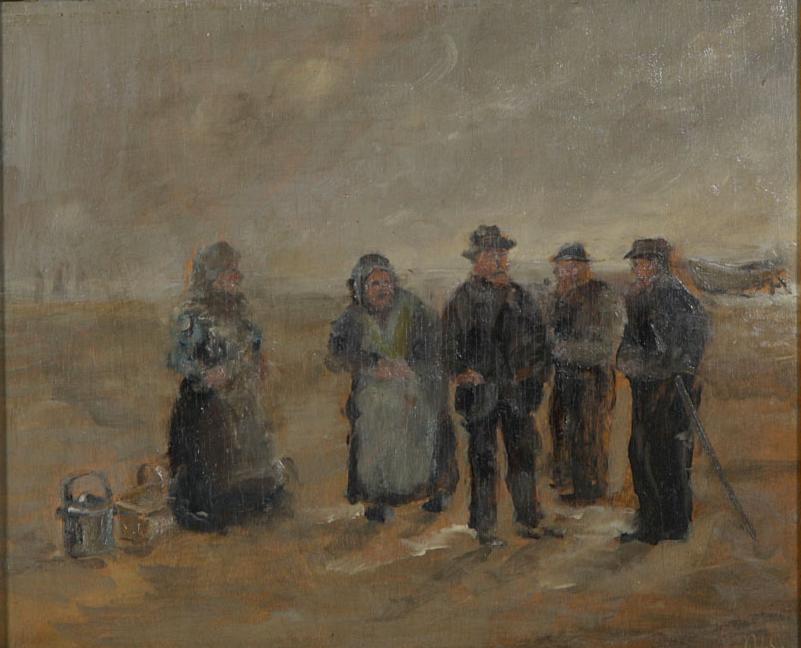 Pêcheurs et pêcheuses sur la plage. - Michael Peter Ancher image 1 copie peinte à la main à l’huile