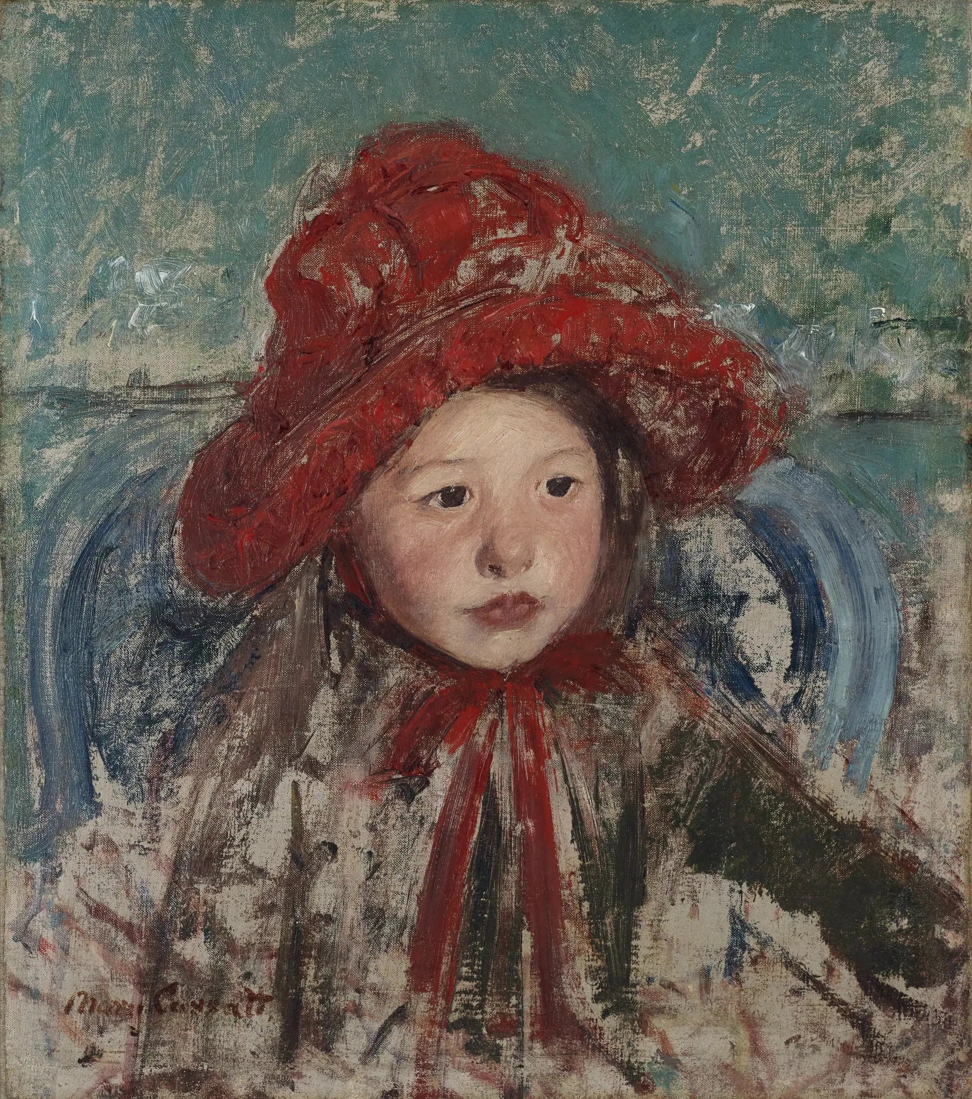 Petite fille au grand chapeau rouge - Mary Cassatt image 1 reproduction d’œuvre d’art à l’huile