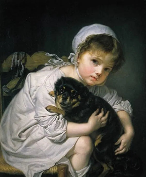 小さな女の子と彼女の犬 - ジャン＝バティスト・グリューズ
