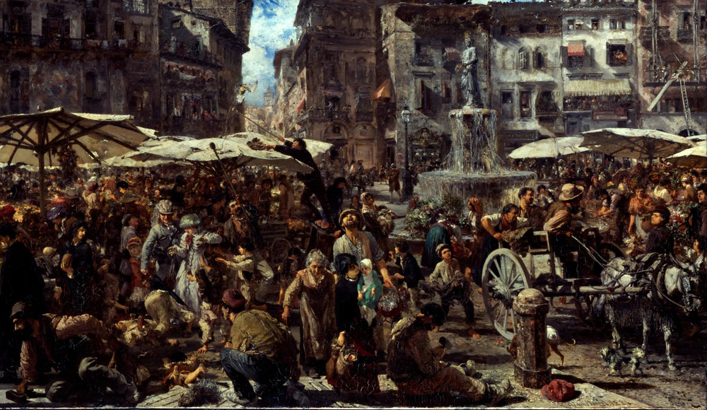 Piazza d'Erbe à Vérone - Adolph von Menzel image 1 reproduction de peinture à l’huile