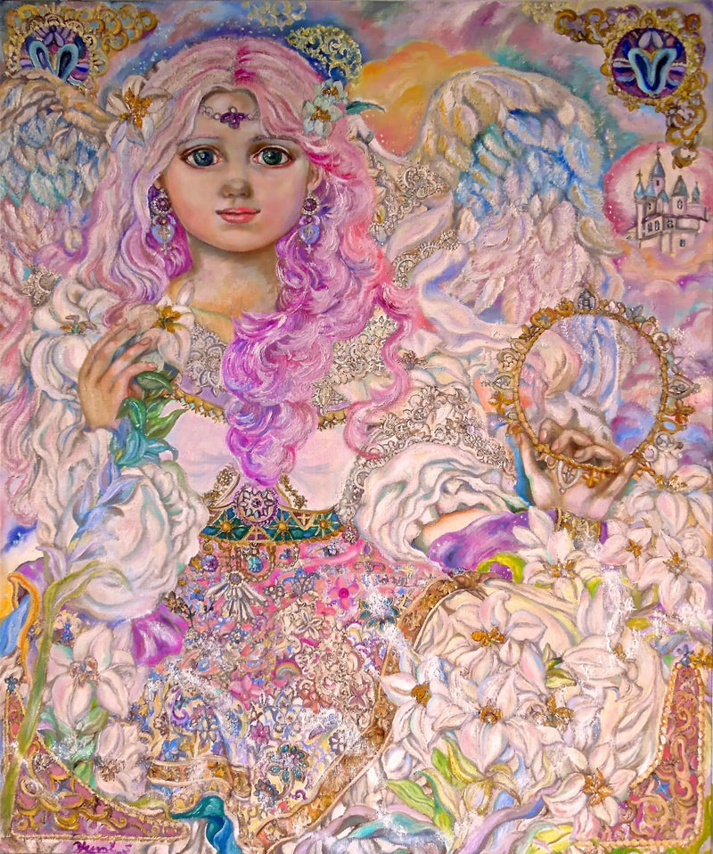 ピンクリリーの花の天使 - ユミ・スガイ