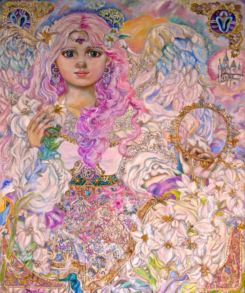 ピンクリリーの花の天使 - ユミ・スガイ
