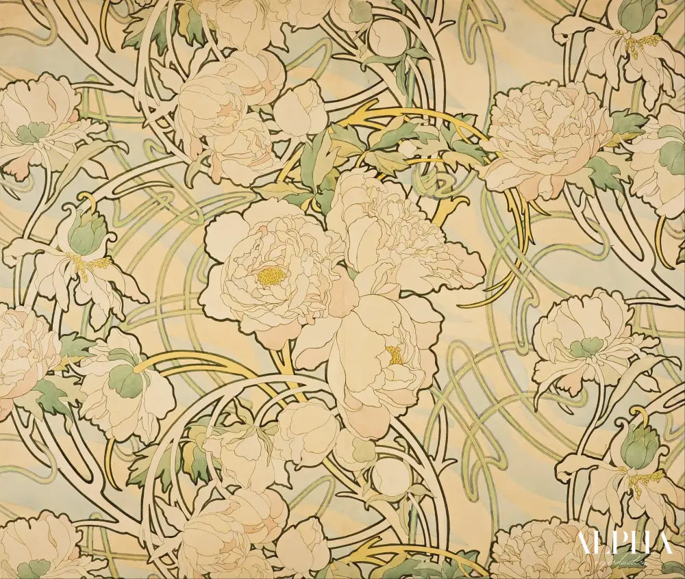 Pivoines - Mucha - Reproductions de tableaux et peintures haut de gamme