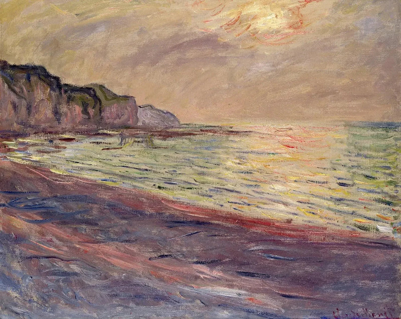 プールヴィルの浜辺、夕日 - クロード・モネ