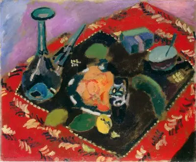 Reproduction du tableau « Plats et fruits sur un tapis rouge et noir (Le Tapis Rouge) - Henri Matisse » par Alpha Reproduction en peinture à l’huile