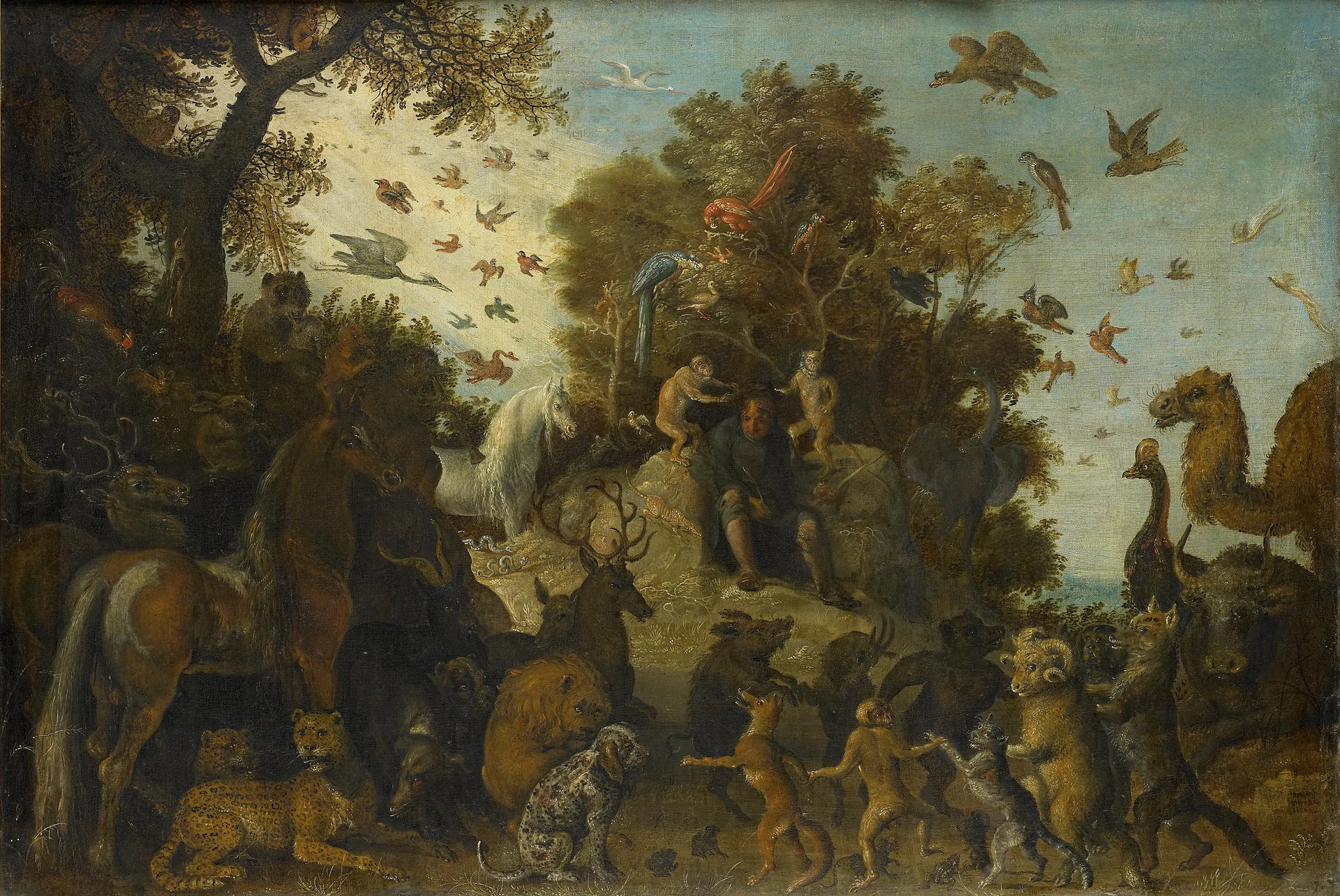 Le poète à la fête des animaux couronné par deux singes - Roelant Savery