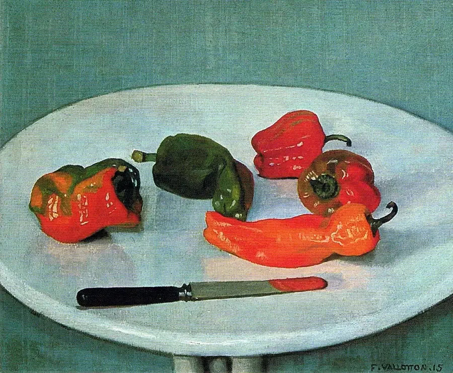 白いラッカー仕上げの円卓の上の赤ピーマン - フェリックス・ヴァロトン

Source:
Poivrons rouges sur table ronde, laquée blanc - Félix Vallotton
