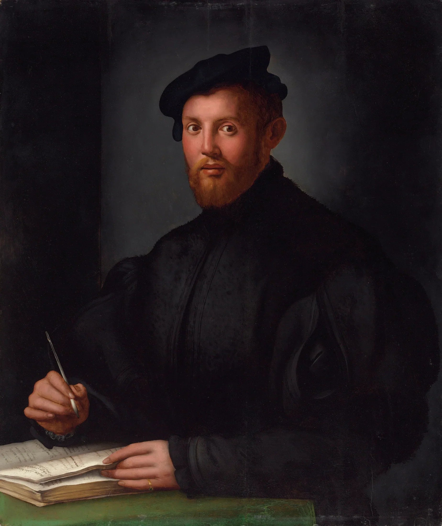 Portrait d'un jeune homme en noir avec un livre - Bronzino image 1 reproduction artisanale de tableau