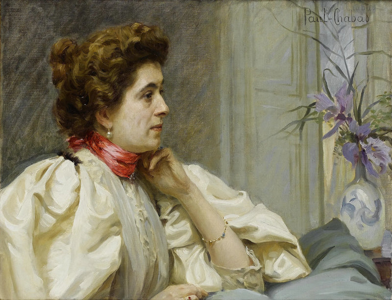 Portrait d'une dame avec un foulard rouge - Paul Chabas