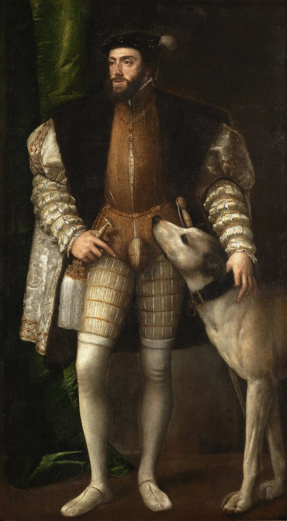 Portrait de Charles Quint avec un chien - Titian image 1 tableau peint à l’huile sur toile