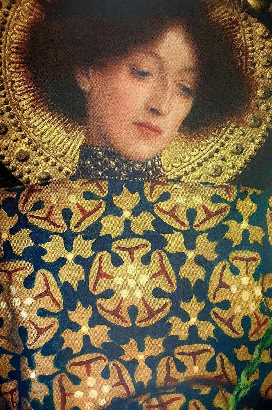 👑 若い女性の肖像（彫刻の寓意の詳細） – グスタフ・クリムト (1889)
