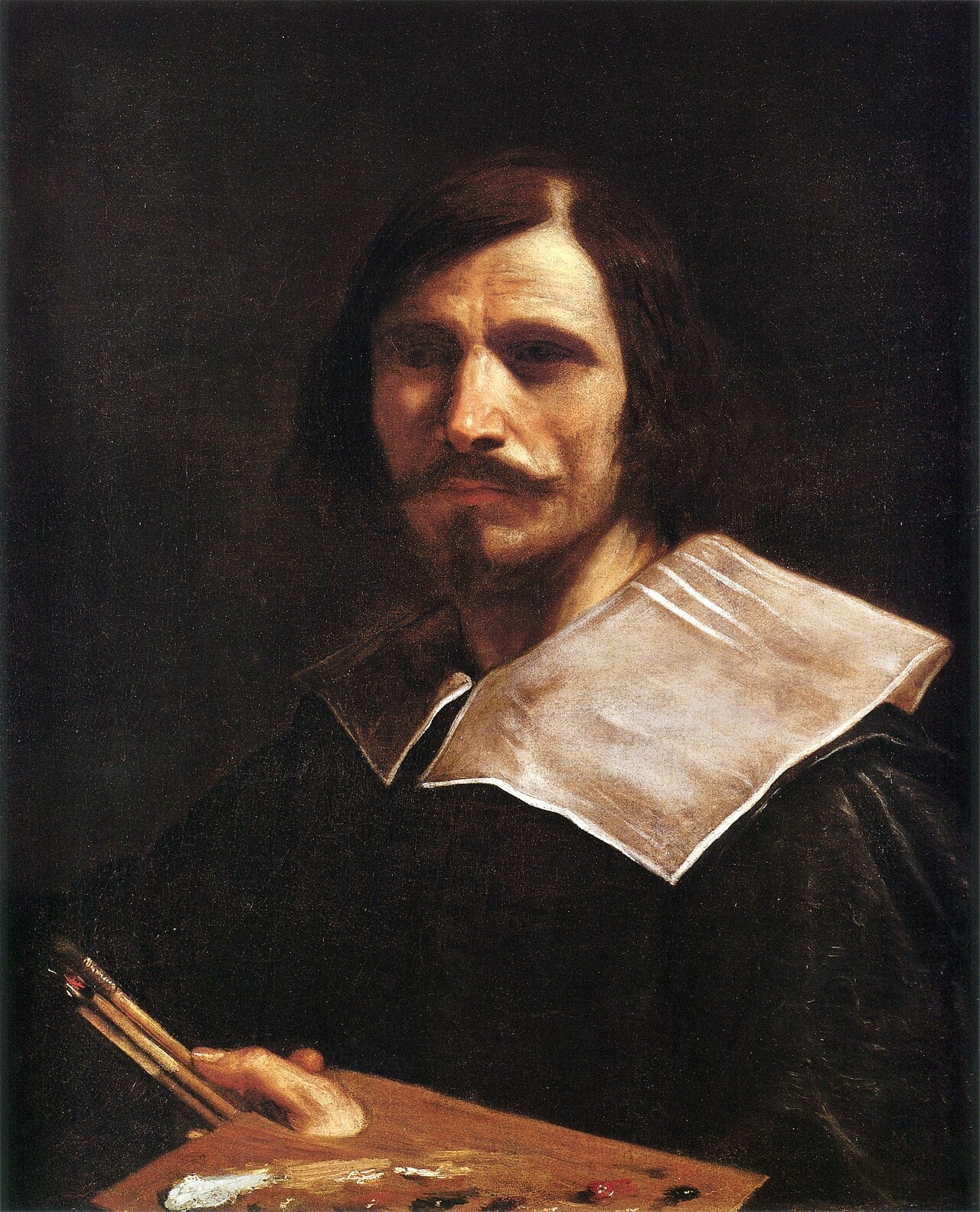 Portrait de l'artiste tenant une palette - Guercino image 1 tableau peint à l’huile sur toile