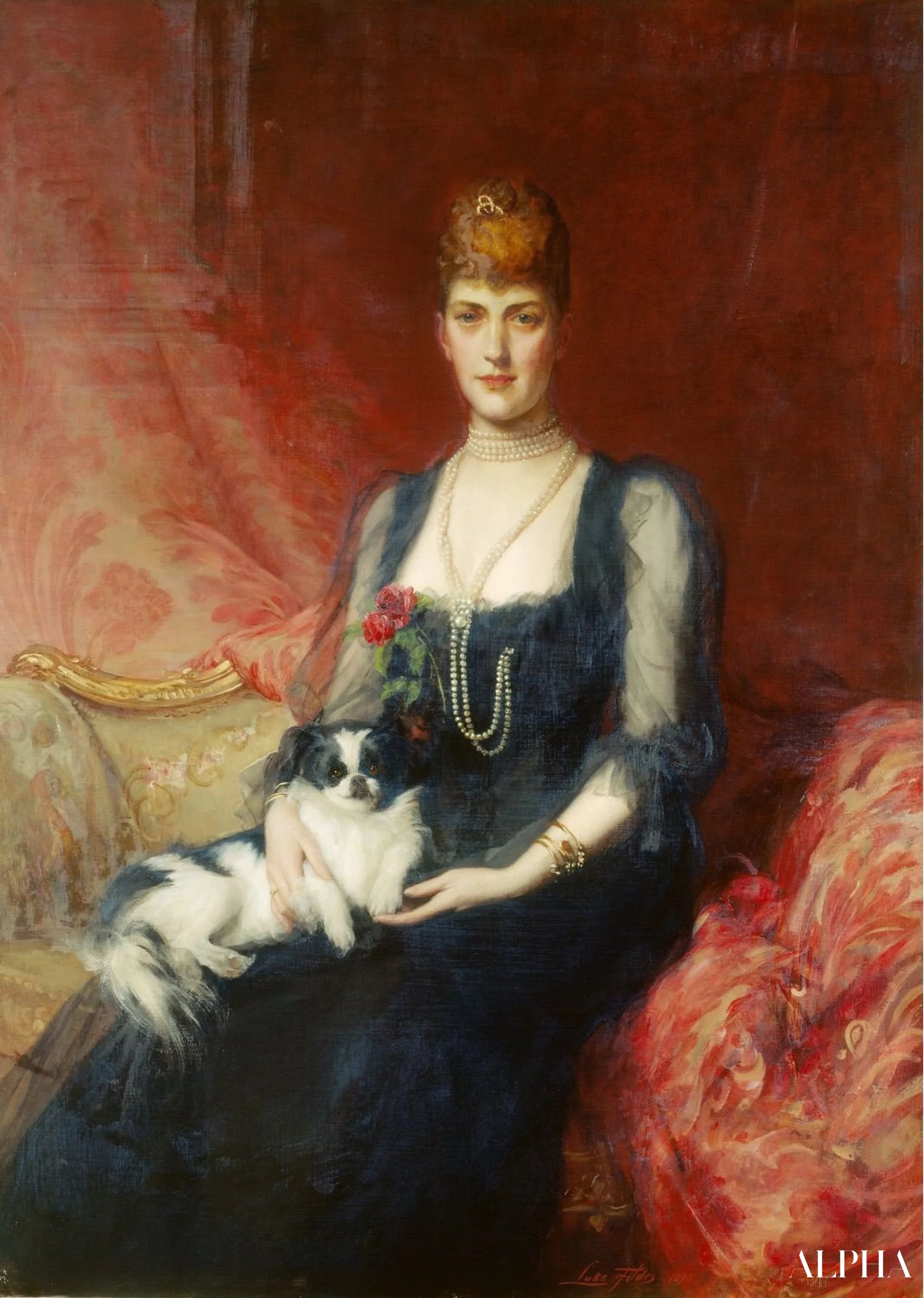 Portrait de la reine Alexandra, alors princesse de Galles, avec Facey - Luke Fildes - Reproductions de tableaux et peintures haut de gamme