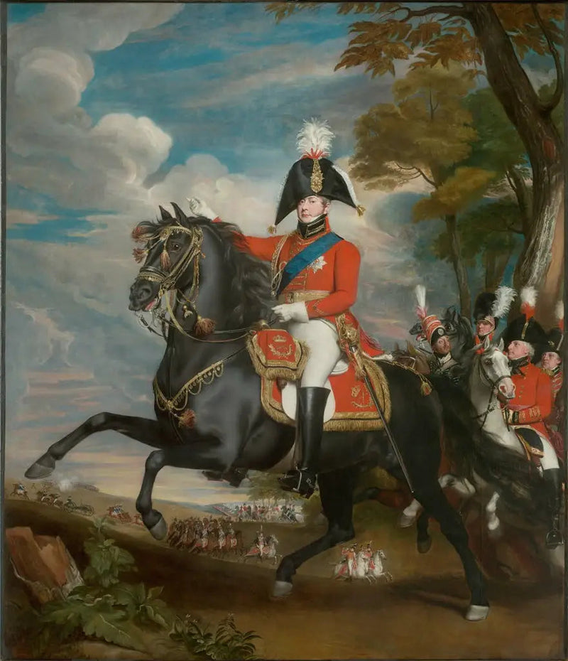 PORTRAIT_DE_S_A_R_LE_PRINCE_DE_GALLES_LORS_D_UNE_REVUE_EN_PR_SENCE_DE_LORD_HEATHFIELD_DU_G_N_RAL_TURNER_DU_COLONEL_BLOOMFIELD_ET_DU_BARON_EBEN_LE_COLONEL_QUINTON_AU_LOIN_50x60