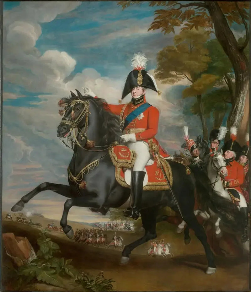 PORTRAIT_DE_S_A_R_LE_PRINCE_DE_GALLES_LORS_D_UNE_REVUE_EN_PR_SENCE_DE_LORD_HEATHFIELD_DU_G_N_RAL_TURNER_DU_COLONEL_BLOOMFIELD_ET_DU_BARON_EBEN_LE_COLONEL_QUINTON_AU_LOIN_50x60