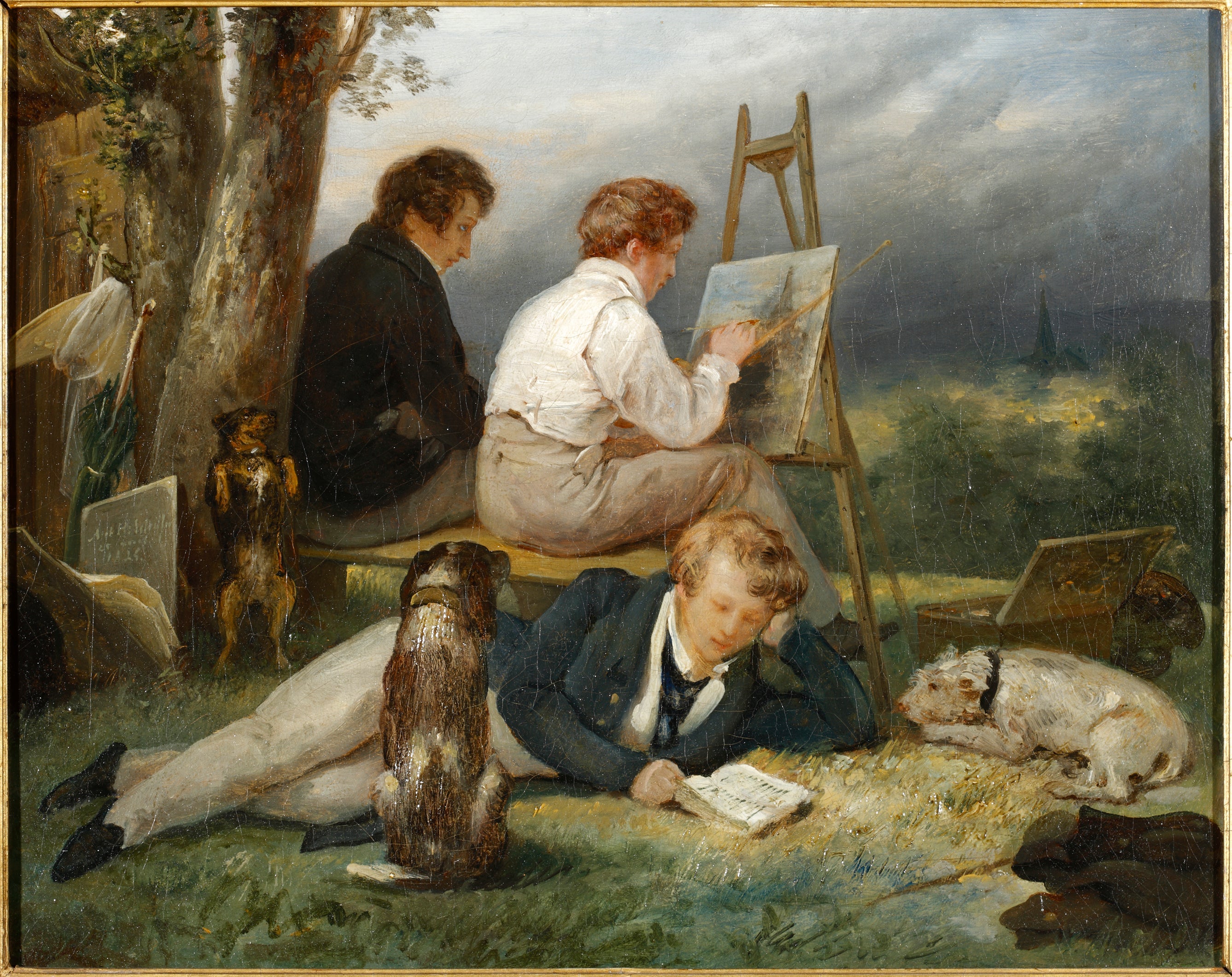 Portrait des trois frères Scheffer dans un paysage - Ary Scheffer image 1 tableau peint à l’huile sur toile