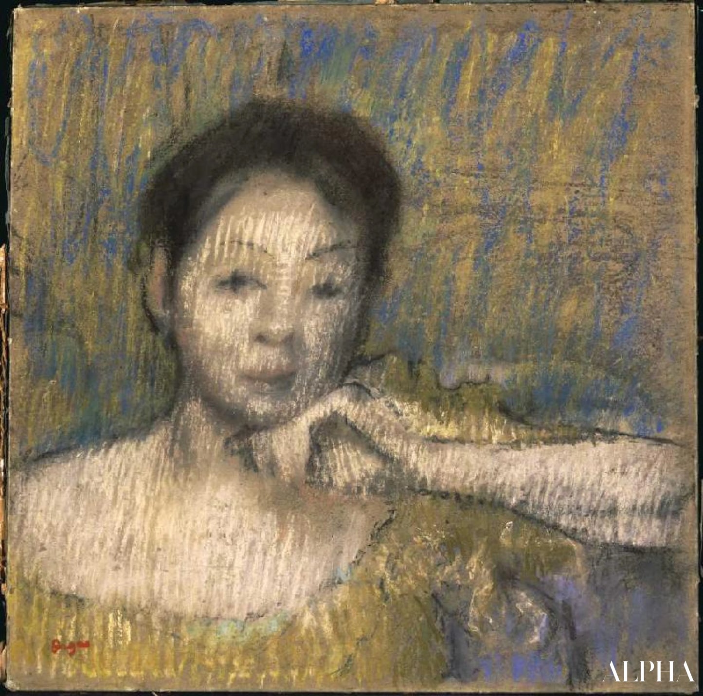 女性の半身肖像、左手を顎に置いている - エドガー・ドガ - 高級絵画および絵画の複製