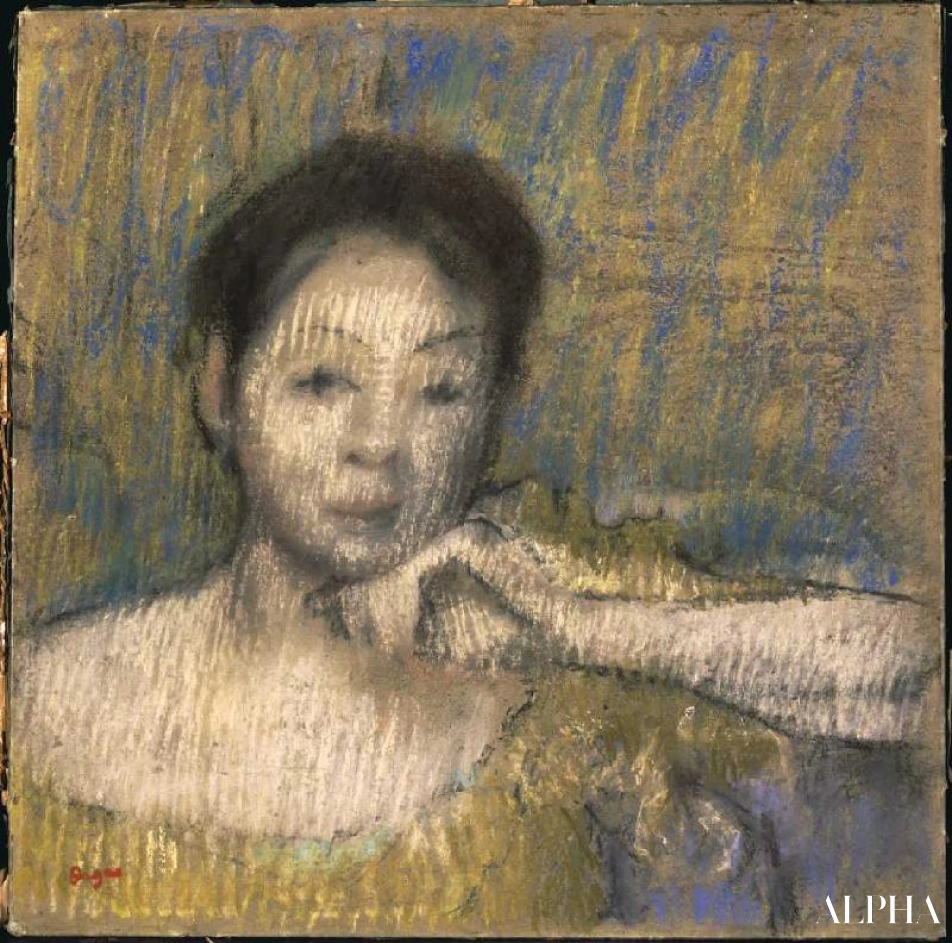 女性の半身肖像、左手を顎に置いている - エドガー・ドガ - 高級絵画および絵画の複製