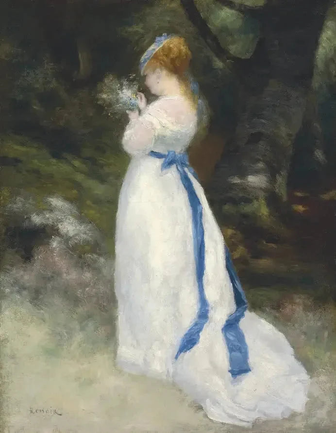 Lise tenant un bouquet de fleurs des champs peinte par Renoir en 1867