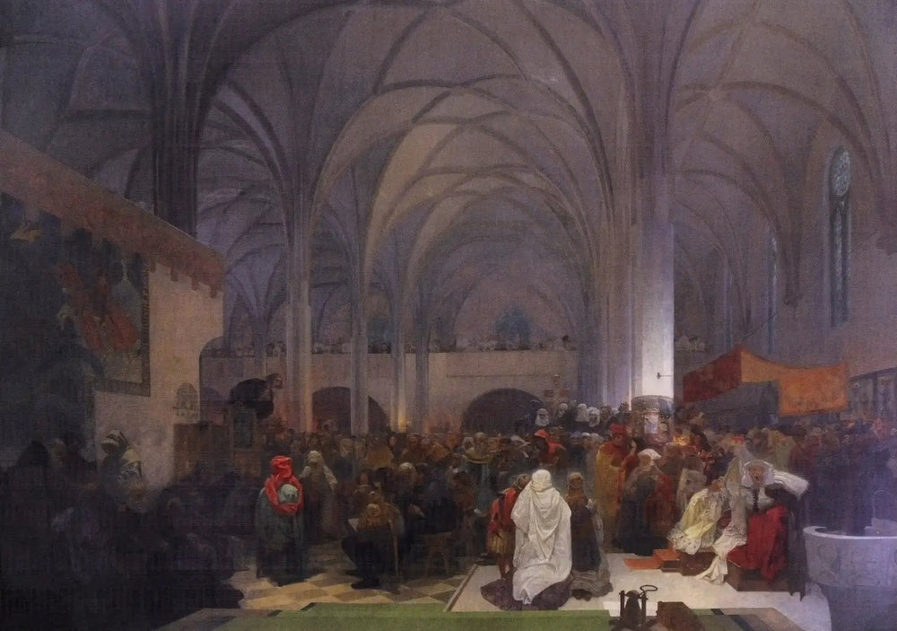 Prédication de Maître Jan Hus - Alphonse Mucha image 1 tableau peint à l’huile sur toile