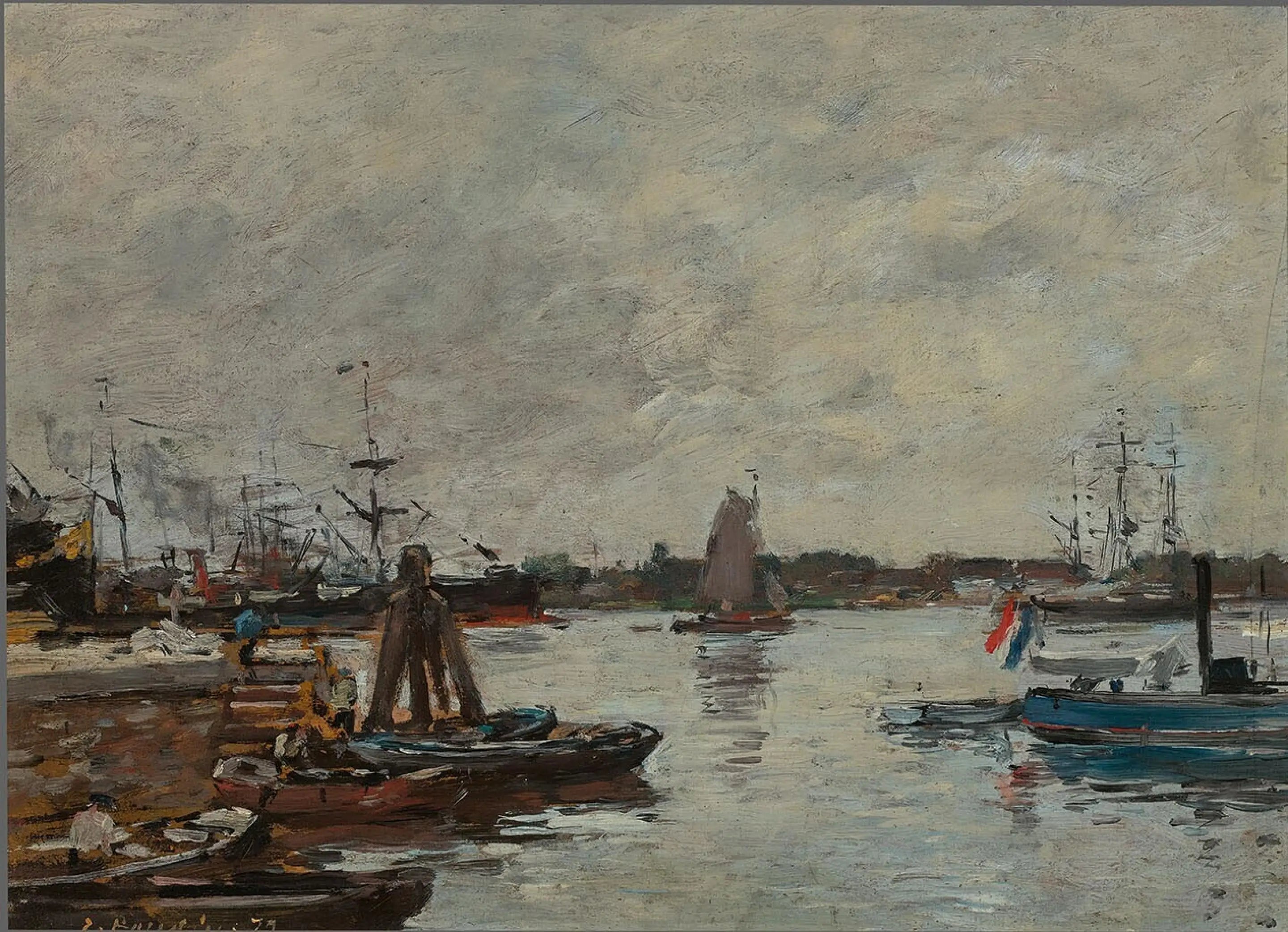 Quai d'accostage à Rotterdam - Eugène Boudin image 1 copie peinte à la main à l’huile