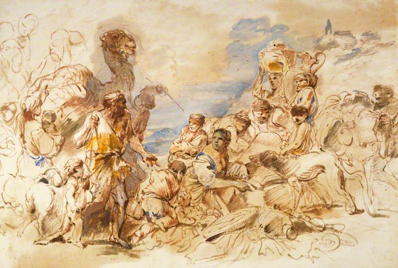 Rachel cache les idoles - Giovanni Benedetto Castiglione image 1 tableau peint à l’huile sur toile