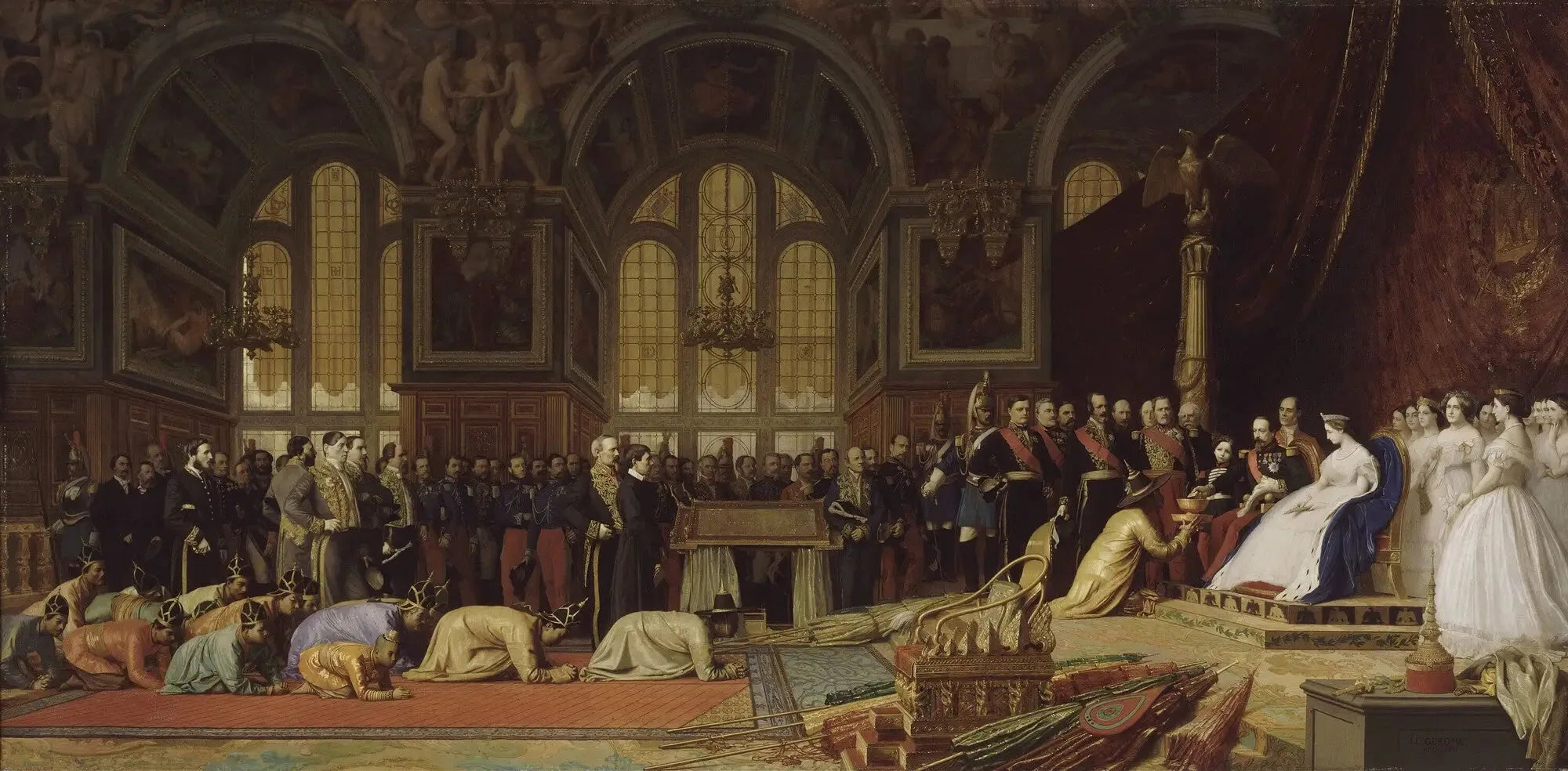 Réception des ambassadeurs siamois par l'Empereur Napoléon III au palais de Fontainebleau, 27 juin 1861 - Jean-Léon Gérôme image 1 tableau peint à l’huile sur toile