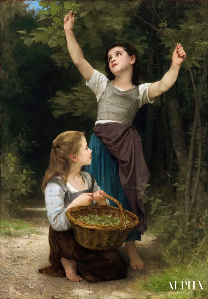 Récolte de noisettes - William Bouguereau Reproductions de tableaux à la peinture à l’huile