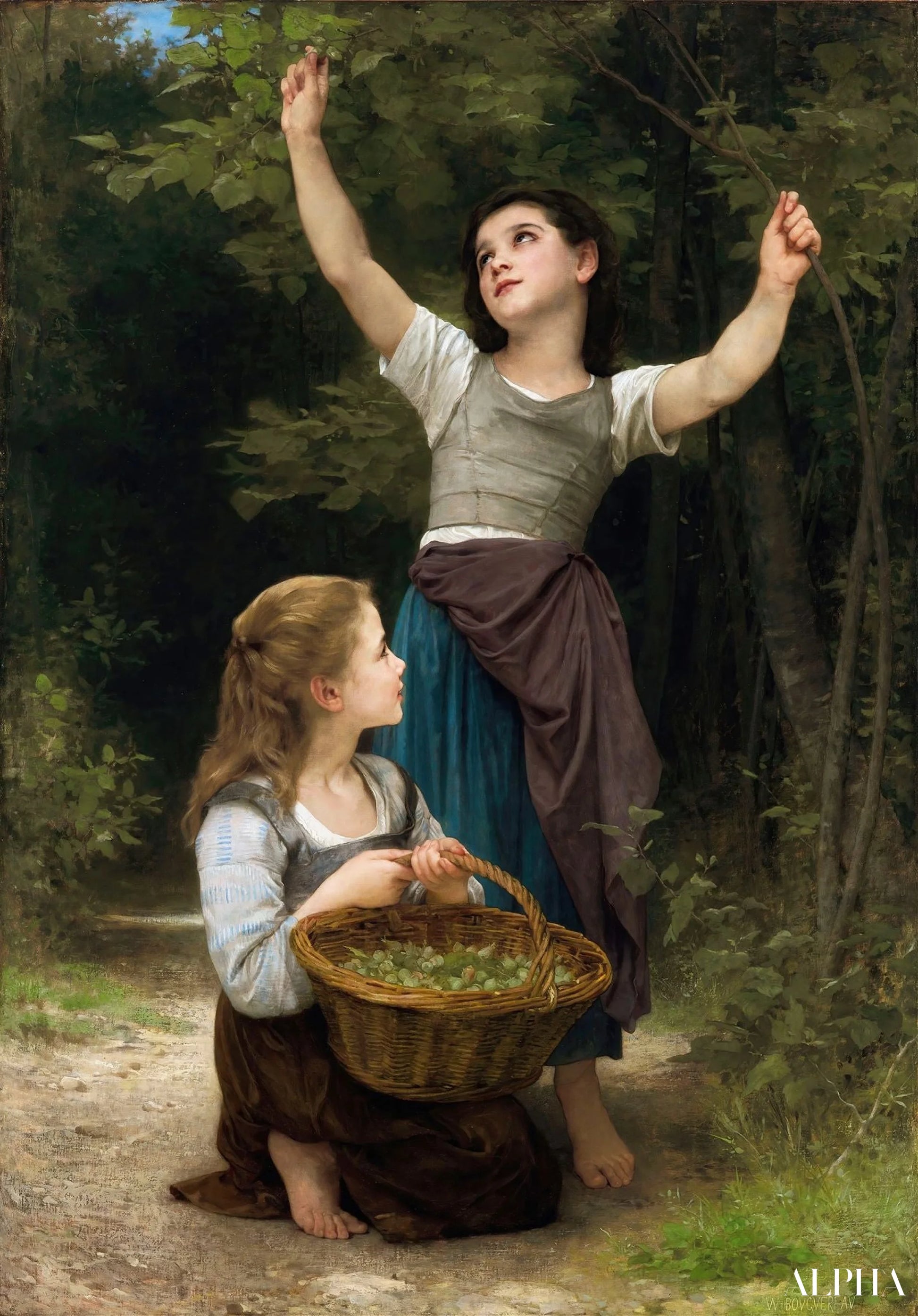 Récolte de noisettes - William Bouguereau Reproductions de tableaux à la peinture à l’huile