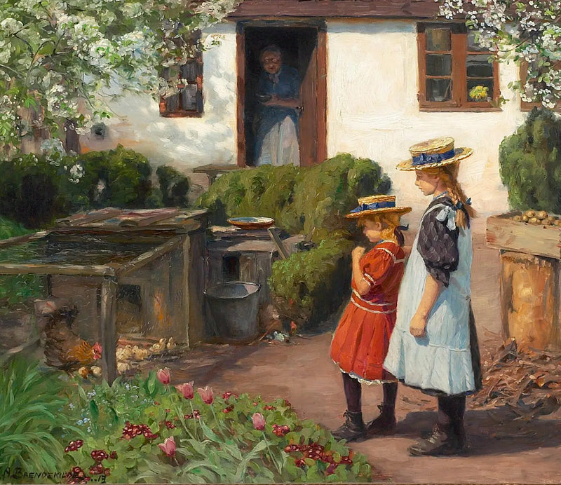 ひな鳥を見る。 - H. A. Brendekilde

Source:
Regarder les poussins. - H. A. Brendekilde