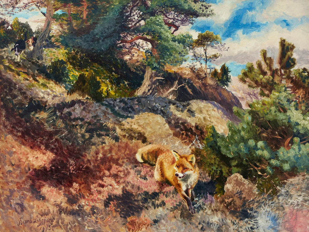 Renard chassé par des chiens de chasse - Bruno Liljefors image 1 reproduction d’œuvre d’art à l’huile