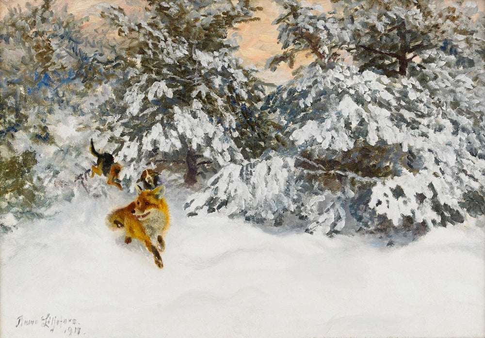 Renards et chiens de chasse - Bruno Liljefors image 1 reproduction artisanale de tableau