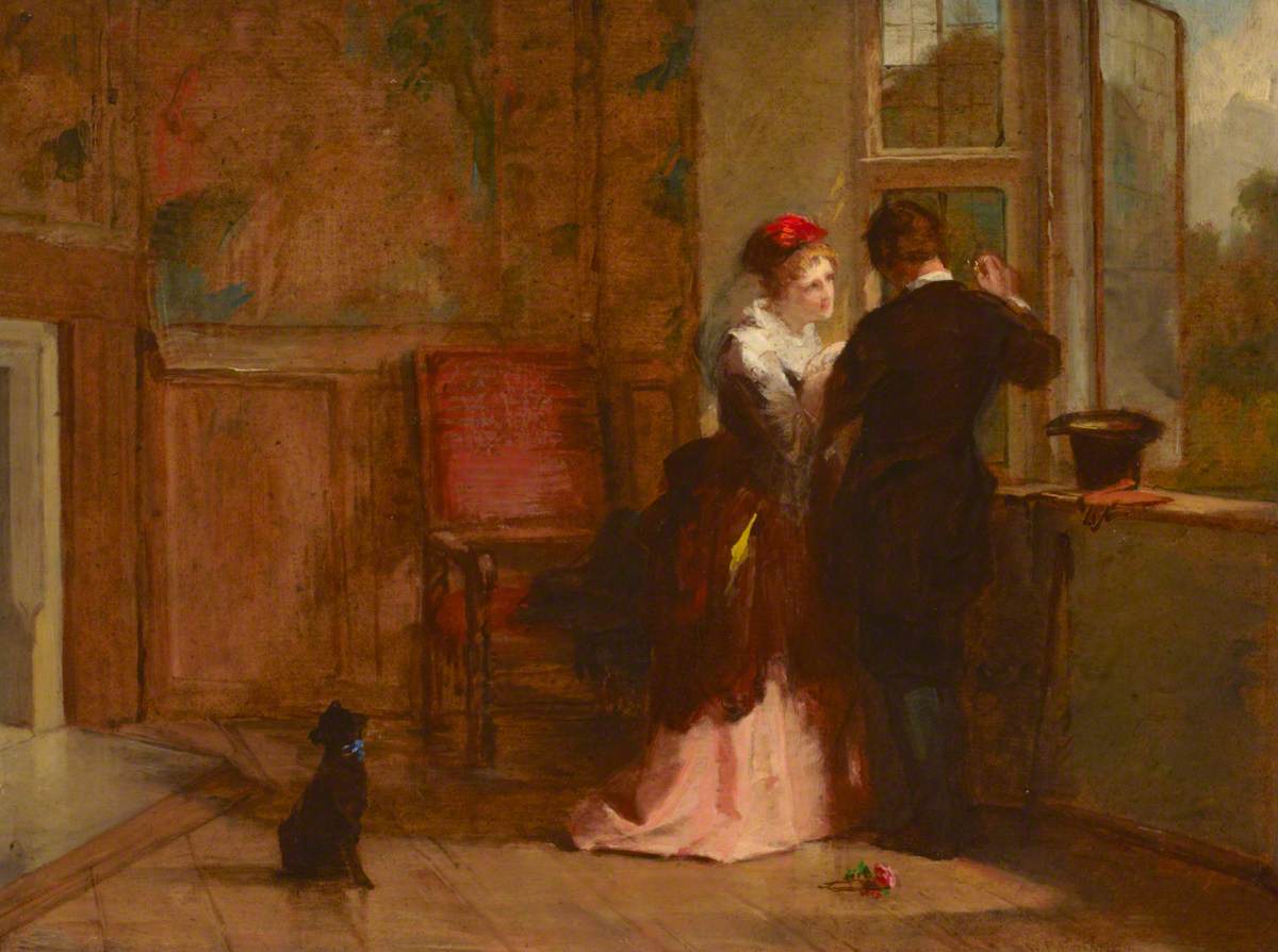 Rencontre amoureuse dans un intérieur de Haddon Hall - William Powell Frith image 1 tableau peint à l’huile sur toile