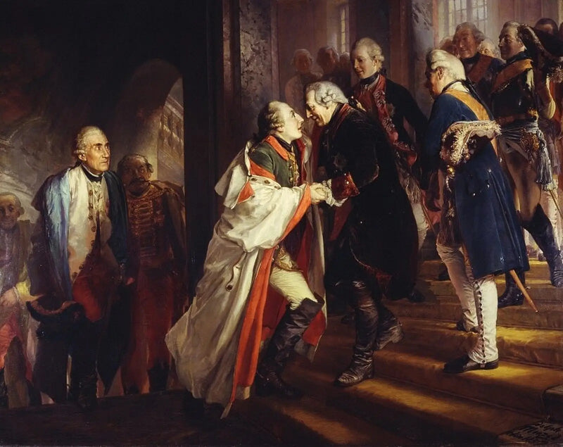 1769年にニエッセでのフレデリック2世とヨーゼフ2世皇帝の会見 - アドルフ・フォン・メンゼル