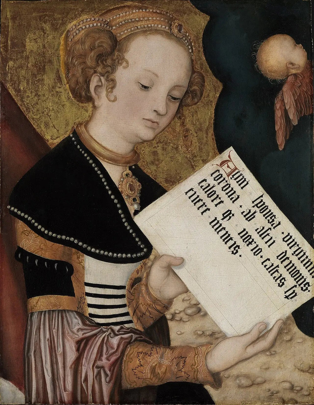 Retable de Prague, Sainte (Agnès ?) avec un page - Lucas Cranach the Elder image 1 tableau peint à l’huile sur toile