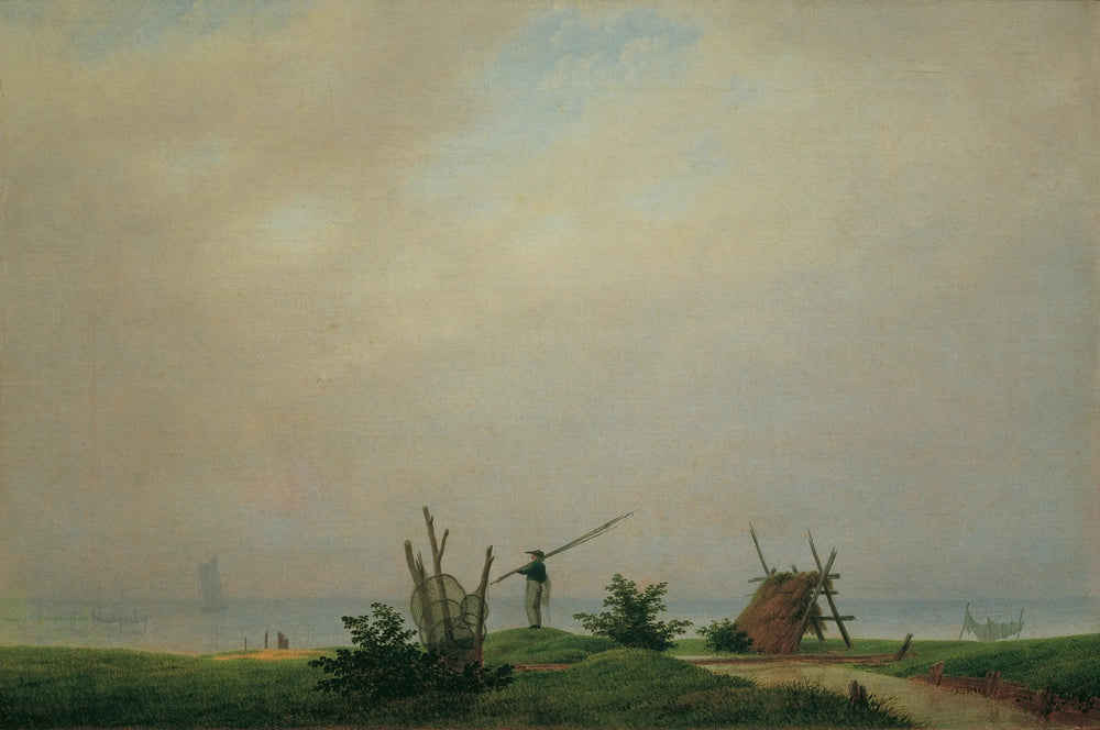 Rivage avec pêcheur - Caspar David Friedrich image 1 copie peinte à la main à l’huile