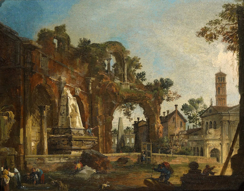ローマ：フォルムを基にした遺跡のカプリッチョ - カナレット

Source:
Rome : Capriccio avec ruines basées sur le Forum - Canaletto