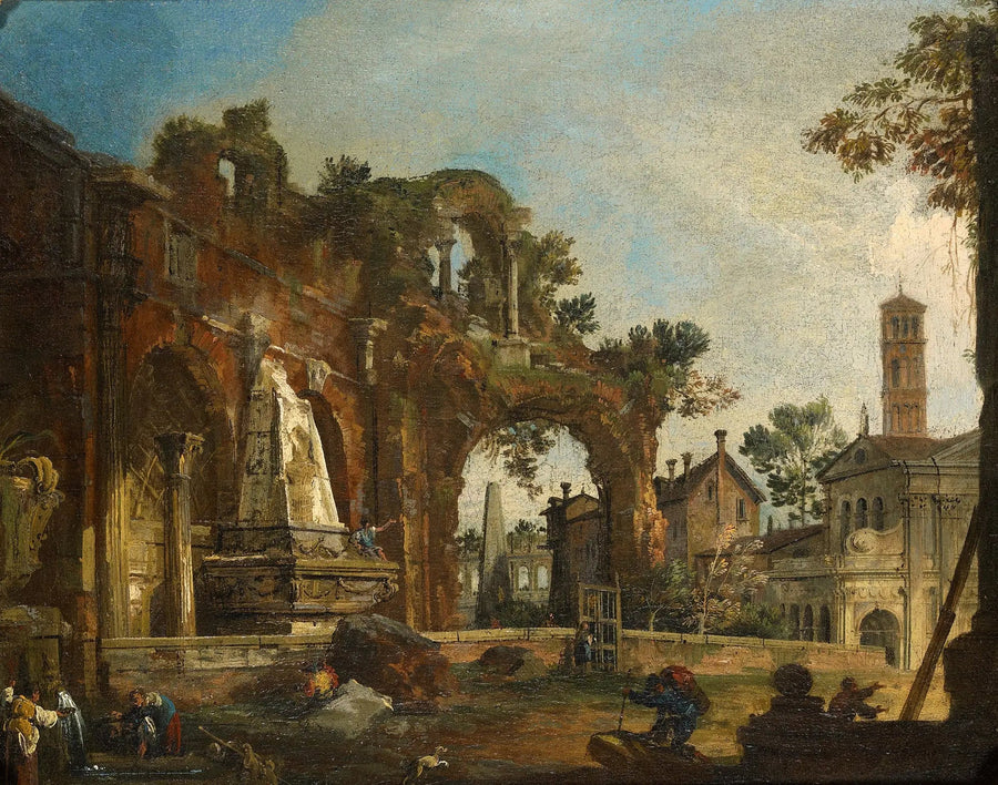 ローマ：フォルムを基にした遺跡のカプリッチョ - カナレット

Source:
Rome : Capriccio avec ruines basées sur le Forum - Canaletto