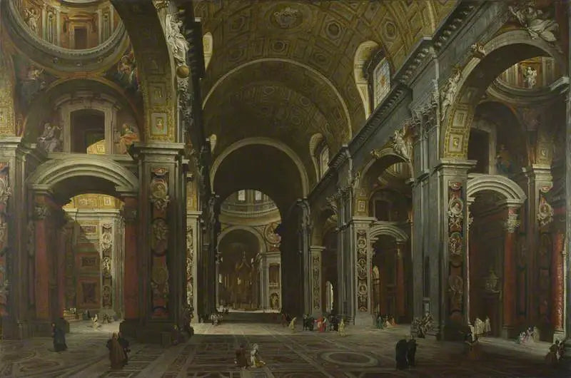 ローマ：サンピエールの内部 - ジョバンニ・パオロ・パニーニ

Source:
Rome : L'intérieur de Saint-Pierre - Giovanni Paolo Panini