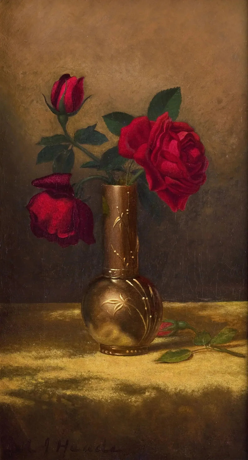 金色のベルベット生地の上にある日本の花瓶に入った赤いバラ - マーティン・ジョンソン・ヒード

Source:
Roses rouges dans un vase japonais sur un tissu en velours doré - Martin Johnson Heade